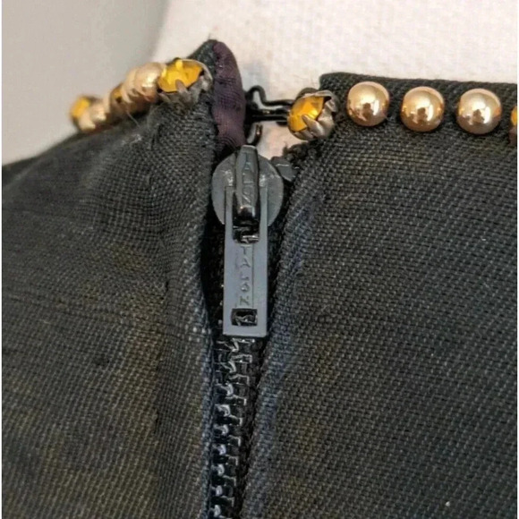 Vintage 1960s Black Gold Beaded Maxi Gown Dress Rhinestone Crystal Textured XS S - Picture 6 of 12